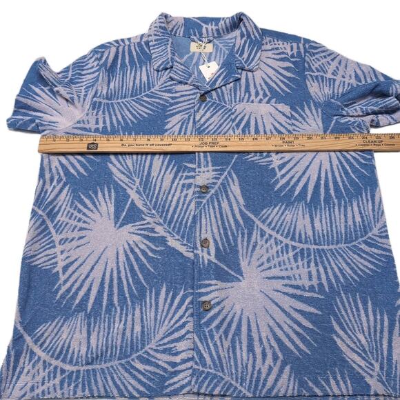 Marine Layer Terry Cloth Shirt Mens L Blue Palm Button Up Short Sleeve NEW NWT - Picture 10 of 13